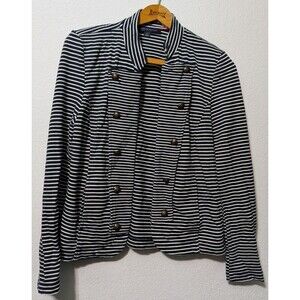 Tommy Hilfiger Double Breasted Navy White Stripe Blazer Gold Buttons Size M (584